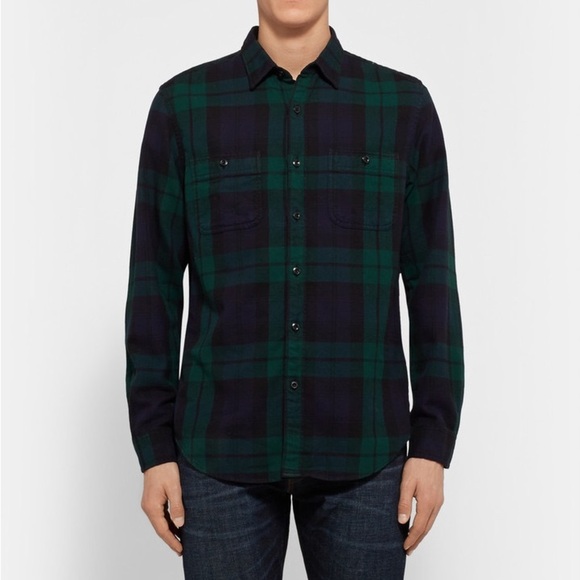 J. Crew Black Watch Checked Mid-weight Slim Cotton Flannel Shirt